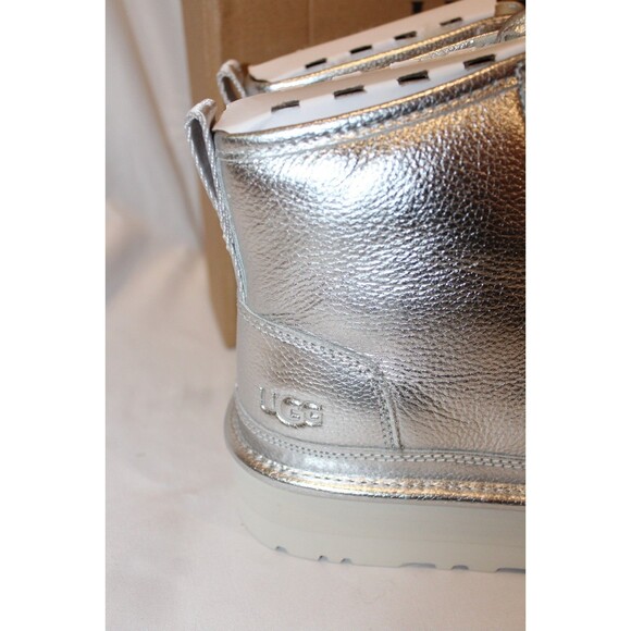 UGG WOMEN'S SILVER LEATHER NEUMEL ZIP UP PLATFORM BOOTS SZ 9 NIB - Picture 3 of 7